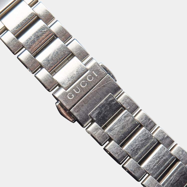 Pre Owned Gucci Silver White Stainless Steel G-Timeless 126.5 Women's Wristwatch 27 mm