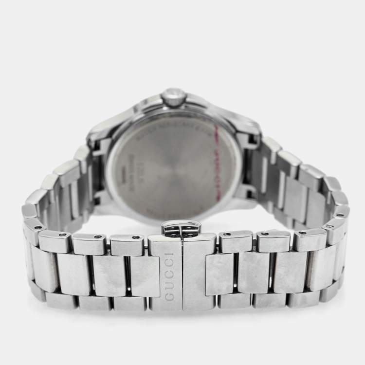Pre Owned Gucci Silver White Stainless Steel G-Timeless 126.5 Women's Wristwatch 27 mm