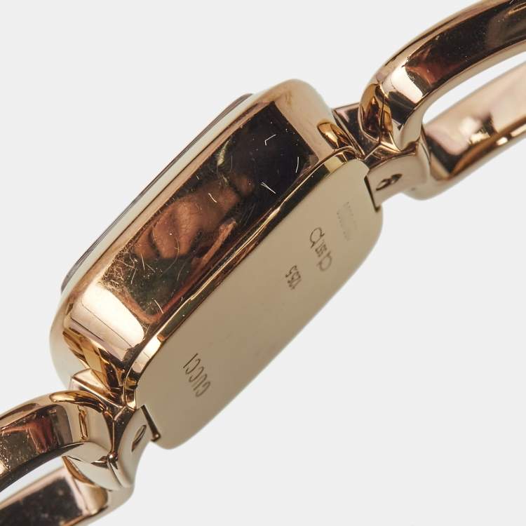 Pre Owned Gucci White Mother of Pearl Gold PVD Coated Stainless Steel Diamond G Series 125.5 Women's Wristwatch 24 mm