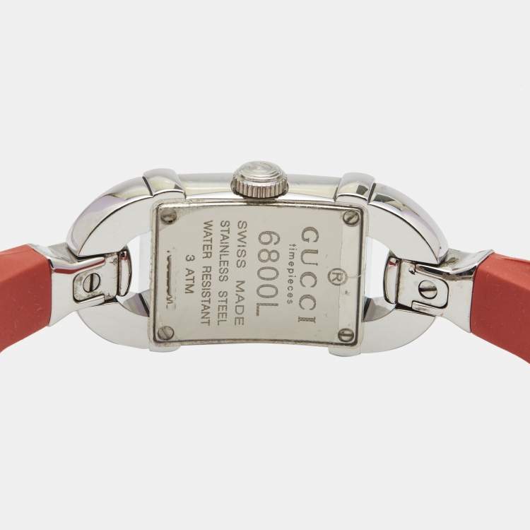 Pre Owned Gucci Multicolor Stripes Stainless Steel Rubberized Bamboo 6800L Women's Wristwatch 16 mm