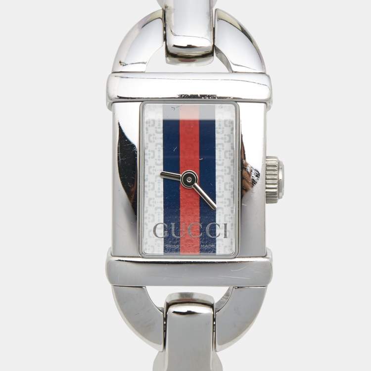 Pre Owned Gucci Multicolor Stripes Stainless Steel Rubberized Bamboo 6800L Women's Wristwatch 16 mm