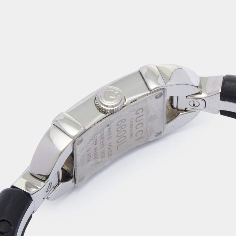 Pre Owned Gucci Silver Diamond Pave Stainless Steel Resin Bamboo 6800L Women's Wristwatch 16 mm