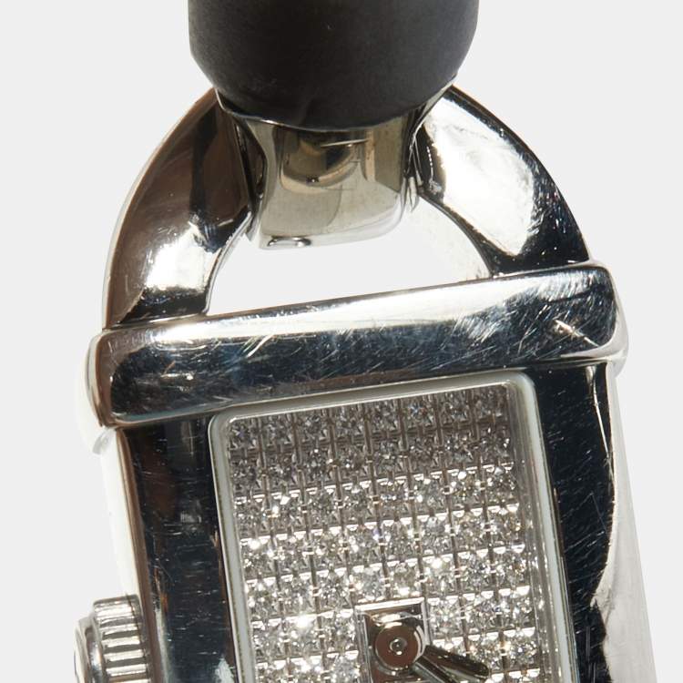 Pre Owned Gucci Silver Diamond Pave Stainless Steel Resin Bamboo 6800L Women's Wristwatch 16 mm