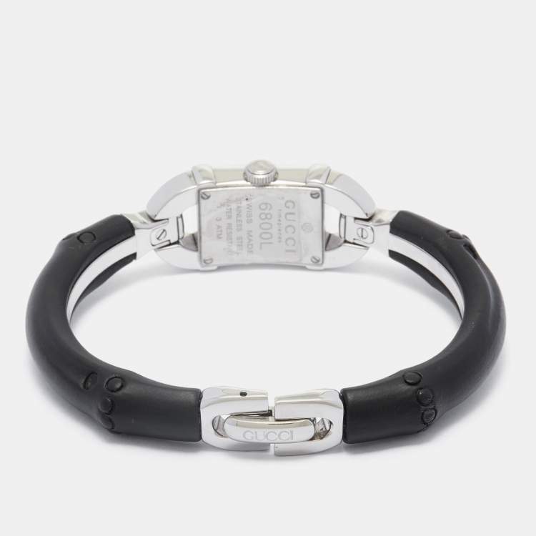 Pre Owned Gucci Silver Diamond Pave Stainless Steel Resin Bamboo 6800L Women's Wristwatch 16 mm