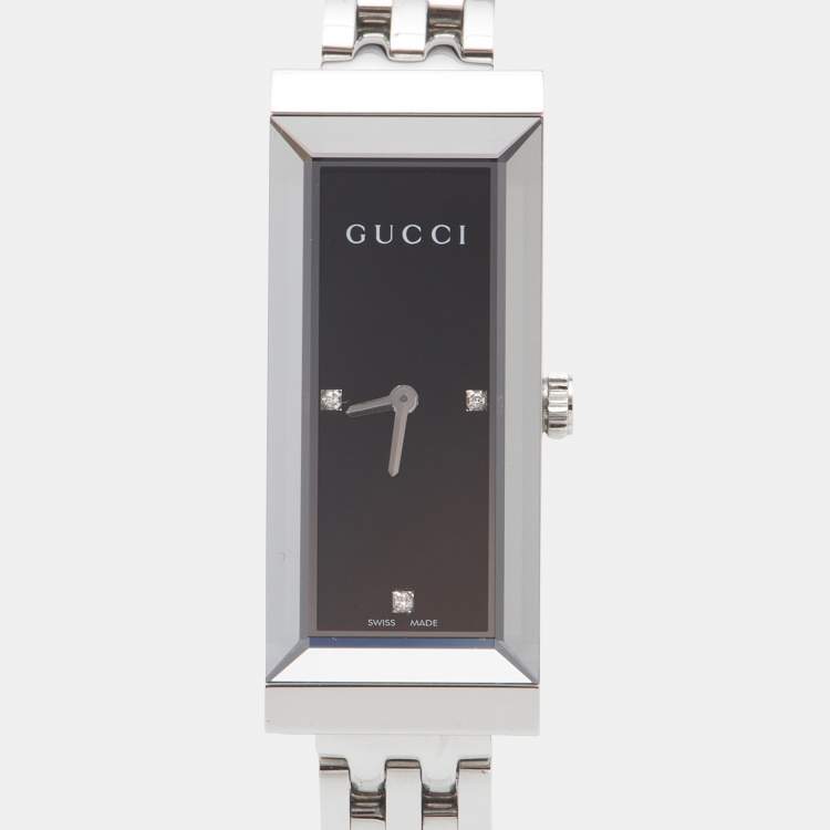 Pre Owned Gucci Black Stainless Steel G-Frame YA127504 Women's Wristwatch 14 mm