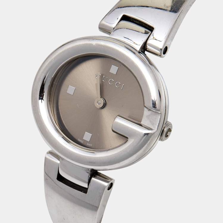 Pre Owned Gucci Brown Stainless Steel Guccissima 134.5 Women's Wristwatch 27 mm