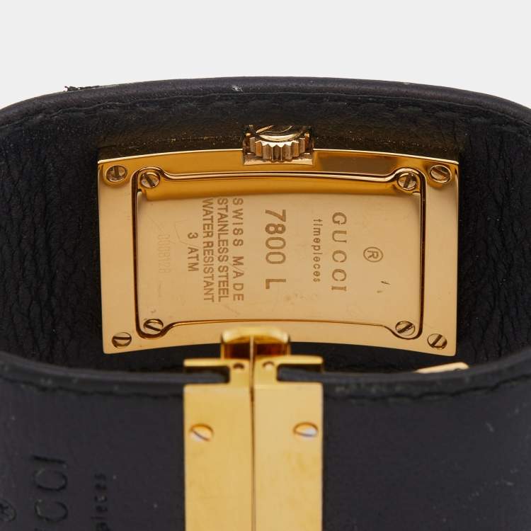 Pre Owned Gucci Gold Plated Stainless Steel Leather 7800L Women's Wristwatch 23 mm