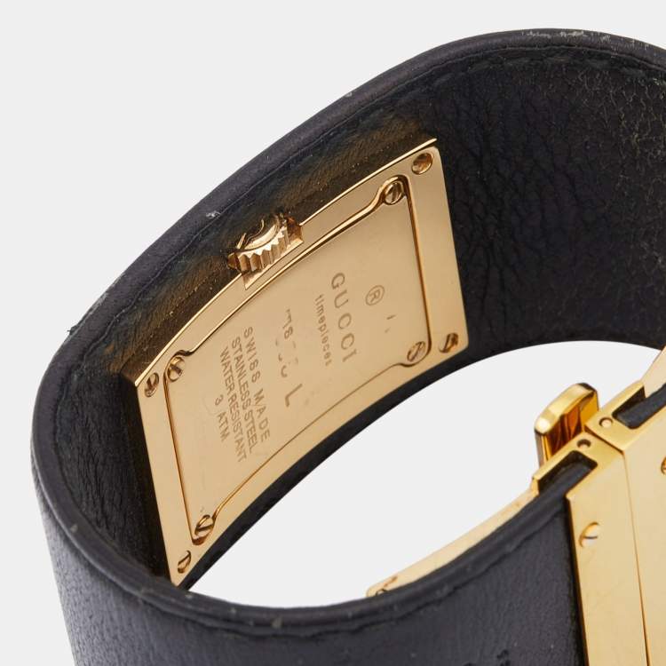 Pre Owned Gucci Gold Plated Stainless Steel Leather 7800L Women's Wristwatch 23 mm