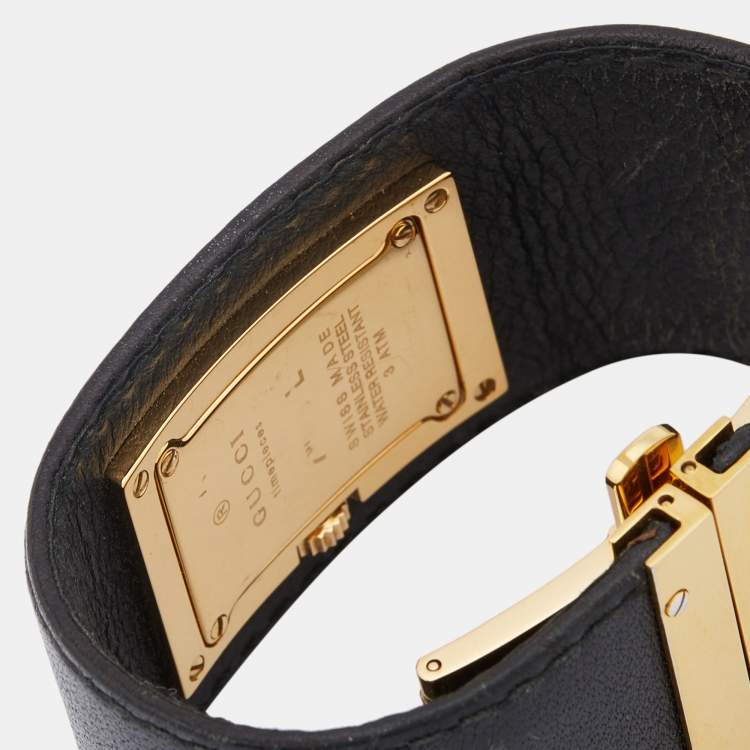 Pre Owned Gucci Gold Plated Stainless Steel Leather 7800L Women's Wristwatch 23 mm