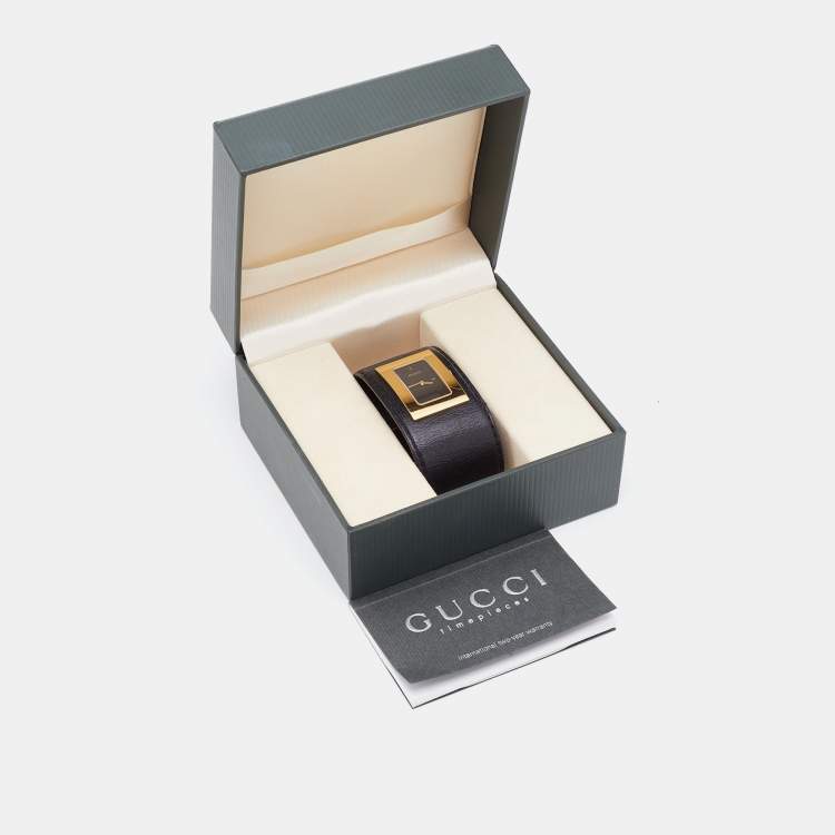 Pre Owned Gucci Gold Plated Stainless Steel Leather 7800L Women's Wristwatch 23 mm