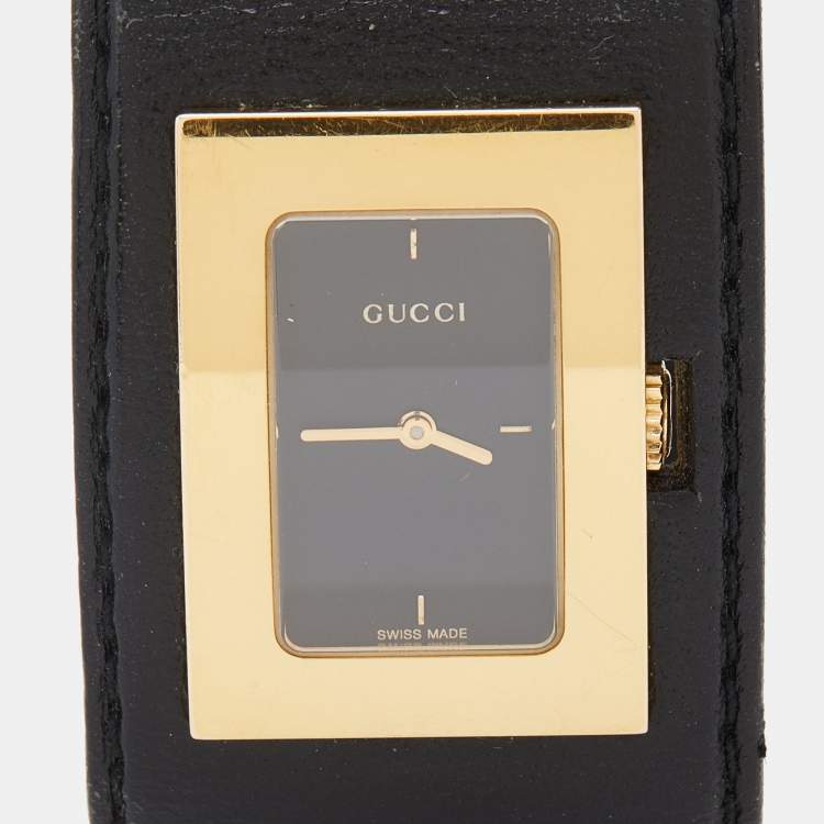 Pre Owned Gucci Gold Plated Stainless Steel Leather 7800L Women's Wristwatch 23 mm