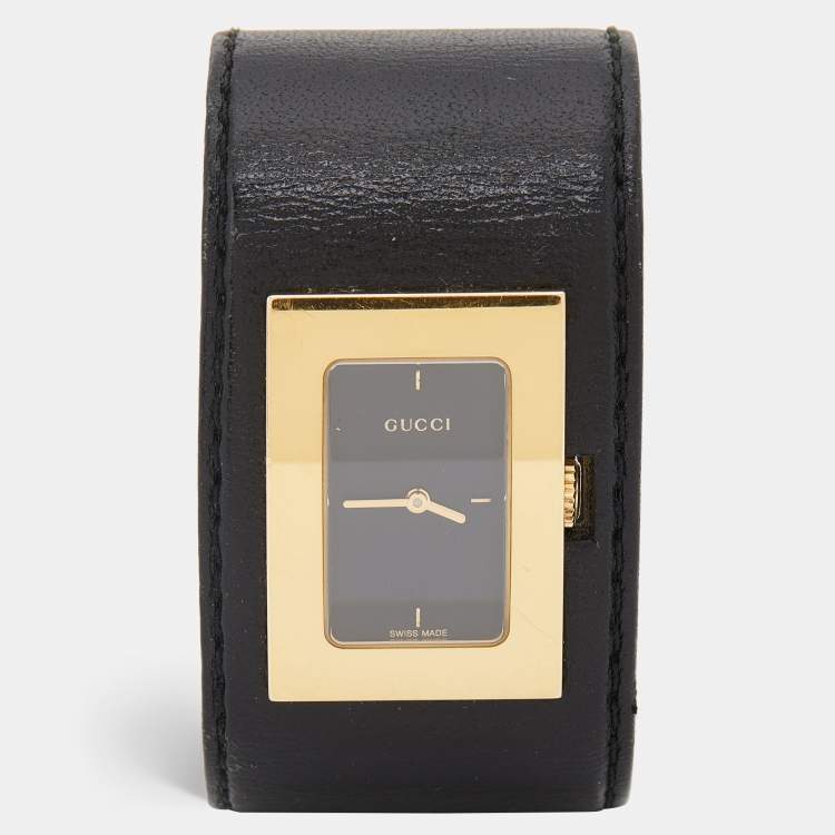 Pre Owned Gucci Gold Plated Stainless Steel Leather 7800L Women's Wristwatch 23 mm