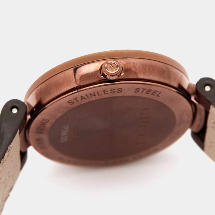 Pre Owned Gucci Brown Ion Plated Stainless Steel Leather Interlocking G 133.3 Women's Wristwatch 37 mm