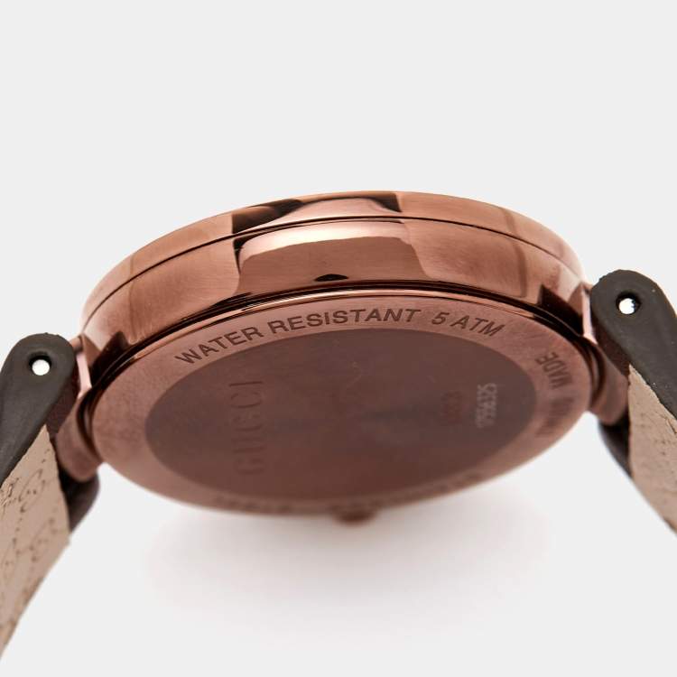 Pre Owned Gucci Brown Ion Plated Stainless Steel Leather Interlocking G 133.3 Women's Wristwatch 37 mm