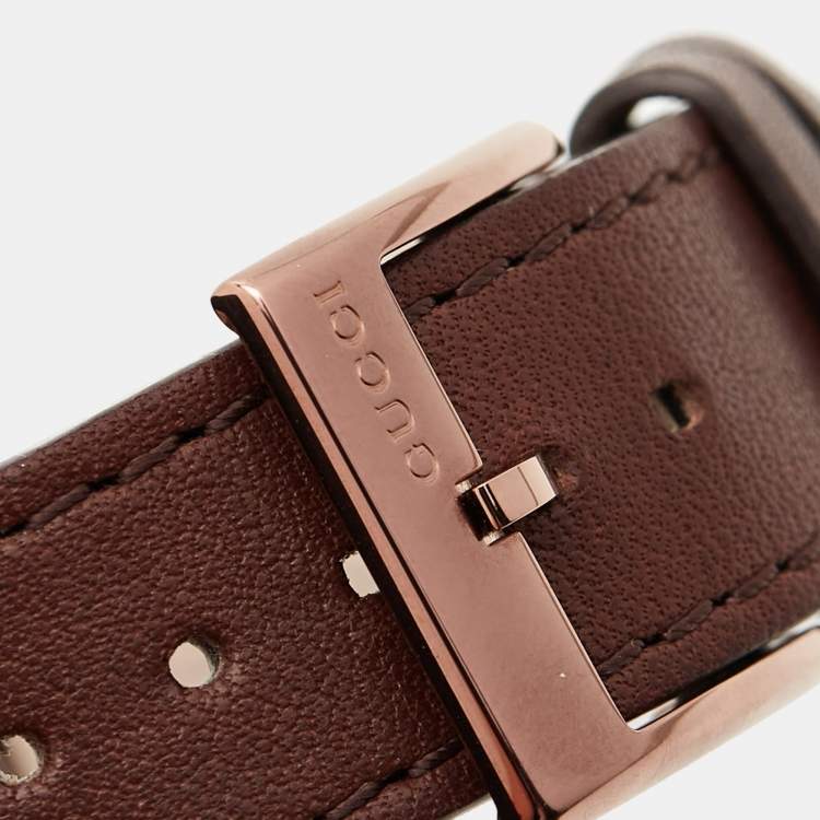 Pre Owned Gucci Brown Ion Plated Stainless Steel Leather Interlocking G 133.3 Women's Wristwatch 37 mm
