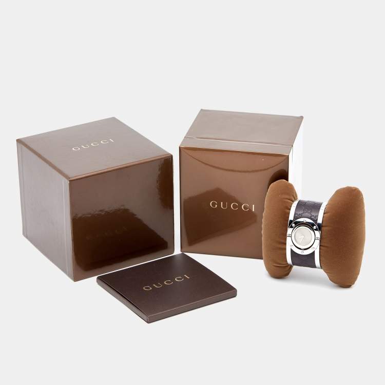 Pre Owned Gucci Bronze Stainless Steel Leather Twirl YA112433 Women's Wristwatch 23 mm 