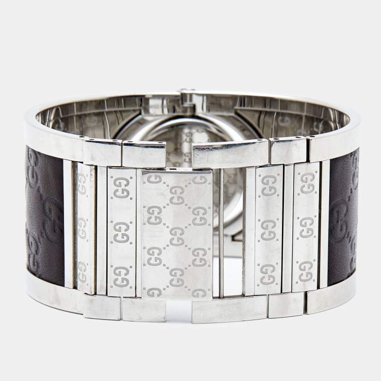Pre Owned Gucci Bronze Stainless Steel Leather Twirl YA112433 Women's Wristwatch 23 mm 