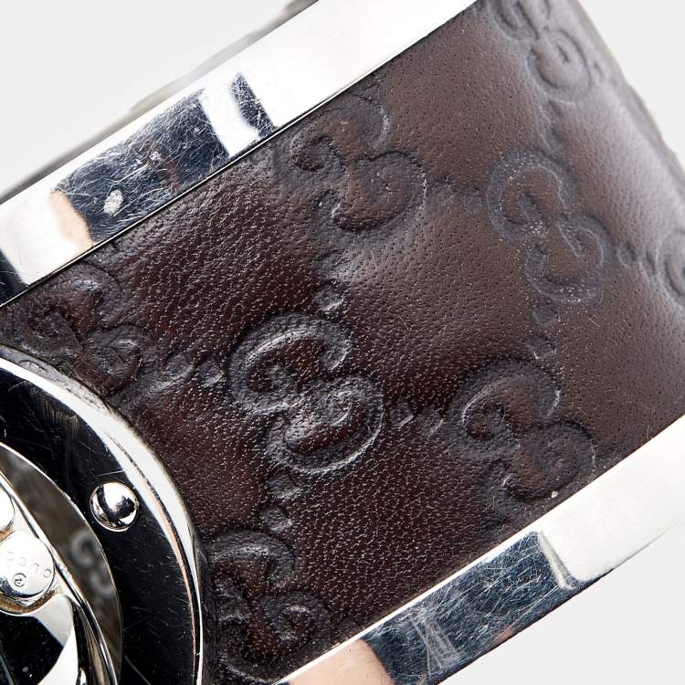 Pre Owned Gucci Bronze Stainless Steel Leather Twirl YA112433 Women's Wristwatch 23 mm 