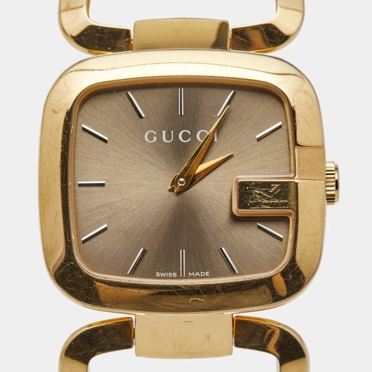 Pre Owned Gucci Slate Brown Rose Gold PVD Coated Stainless Steel G Series YA125408 Women's Wristwatch 32 mm