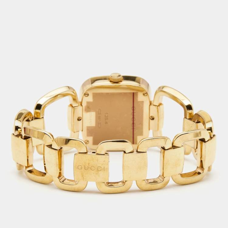 Pre Owned Gucci Slate Brown Rose Gold PVD Coated Stainless Steel G Series YA125408 Women's Wristwatch 32 mm