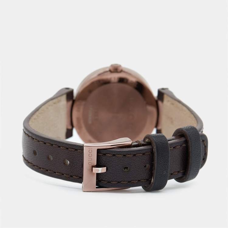 Pre Owned Gucci Brown Ion Plated Stainless Steel Leather Interlocking G 133.5 Women's Wristwatch 29 mm