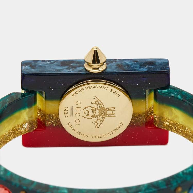 Pre Owned Gucci Mother Of Pearl Multicolor Plexiglass Vintage Web YA143520 Women's Wristwatch 24 mm