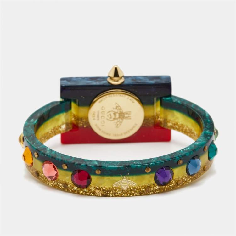 Pre Owned Gucci Mother Of Pearl Multicolor Plexiglass Vintage Web YA143520 Women's Wristwatch 24 mm