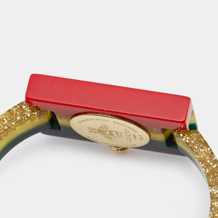 Pre Owned Gucci Mother Of Pearl Multicolor Plexiglass Vintage Web YA143520 Women's Wristwatch 24 mm