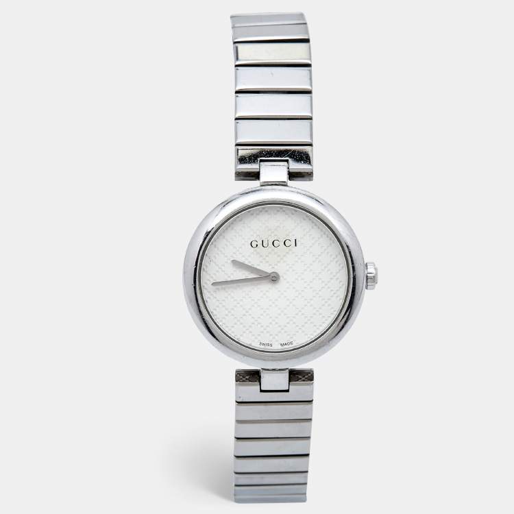 Pre Owned Gucci White Stainless Steel Diamantissima YA141402 Women's Wristwatch 32 mm