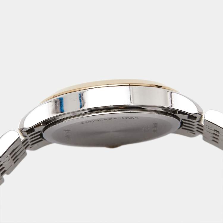 Pre Owned Gucci Mother of Pearl Two-Tone Stainless Steel Diamonds G-Timeless YA126514 Women's Wristwatch 27 mm