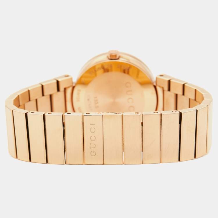 Pre Owned Gucci Mother Of Pearl Rose Gold Tone Stainless Steel Interlocking YA133515 Women's Wristwatch 29 mm