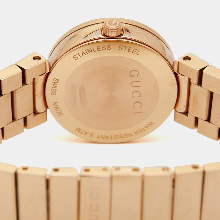Pre Owned Gucci Mother Of Pearl Rose Gold Tone Stainless Steel Interlocking YA133515 Women's Wristwatch 29 mm