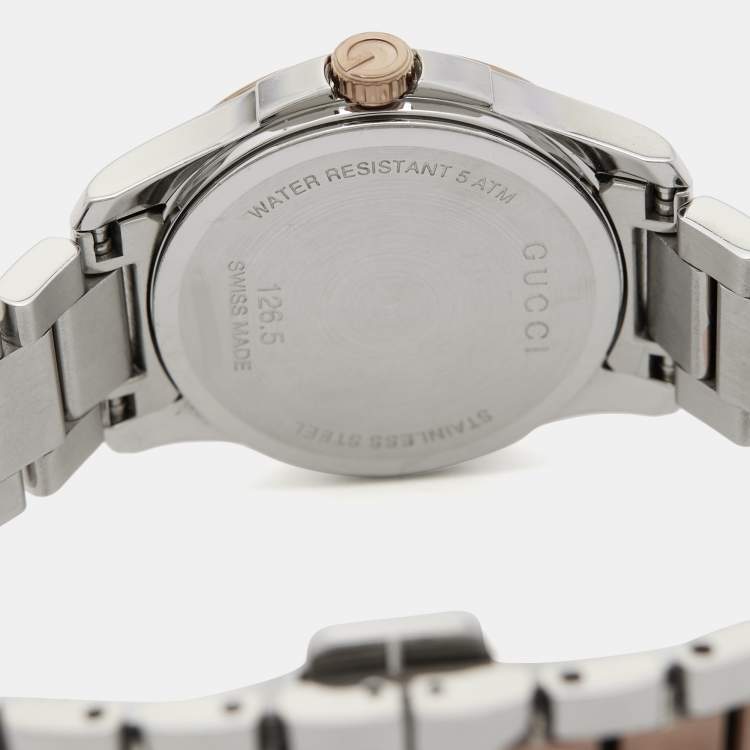 Pre Owned Gucci Silver Two-Tone Stainless Steel G-Timeless YA126564 Women's Wristwatch 27 mm