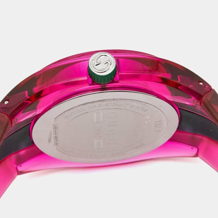 Pre Owned Gucci Green/Pink Nylon Rubber Sync YA137115 Women's Wristwatch 46 mm