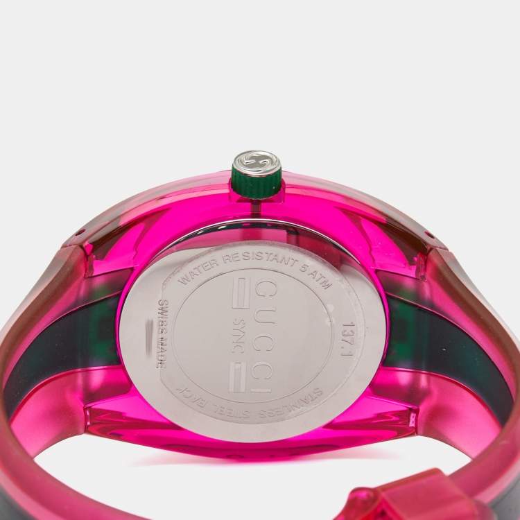 Pre Owned Gucci Green/Pink Nylon Rubber Sync YA137115 Women's Wristwatch 46 mm