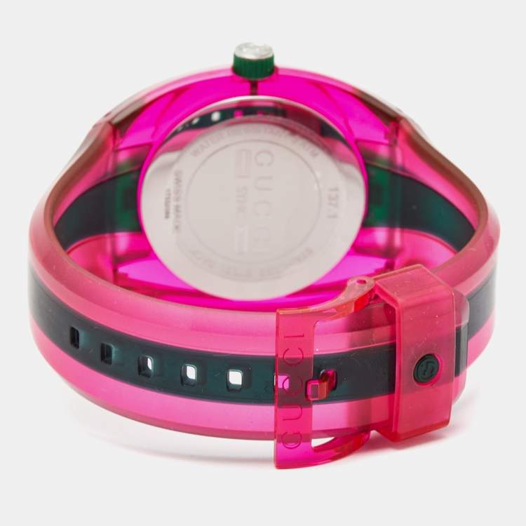 Pre Owned Gucci Green/Pink Nylon Rubber Sync YA137115 Women's Wristwatch 46 mm