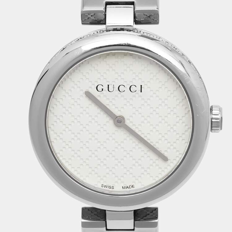 Pre Owned Gucci White Stainless Steel Diamantissima YA141402 Women's Wristwatch 32 mm