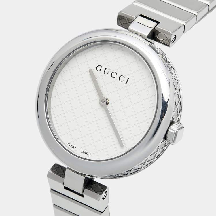Pre Owned Gucci White Stainless Steel Diamantissima YA141402 Women's Wristwatch 32 mm