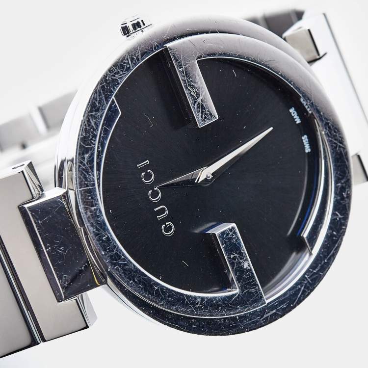Pre Owned Gucci Black Stainless Steel Interlocking G YA133307 Women's Wristwatch 37 mm