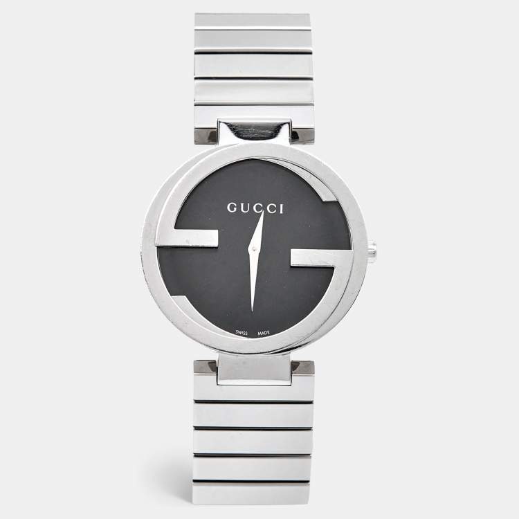 Pre Owned Gucci Black Stainless Steel Interlocking G YA133307 Women's Wristwatch 37 mm