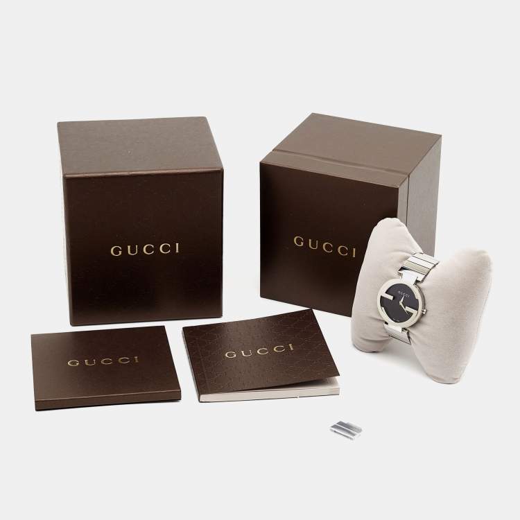 Pre Owned Gucci Black Stainless Steel Interlocking G YA133307 Women's Wristwatch 37 mm