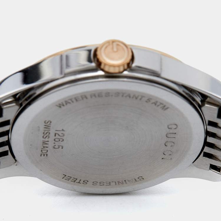 Pre Owned Gucci Black Two-Tone Stainless Steel G-Timeless YA126512 Women's Wristwatch 27 mm