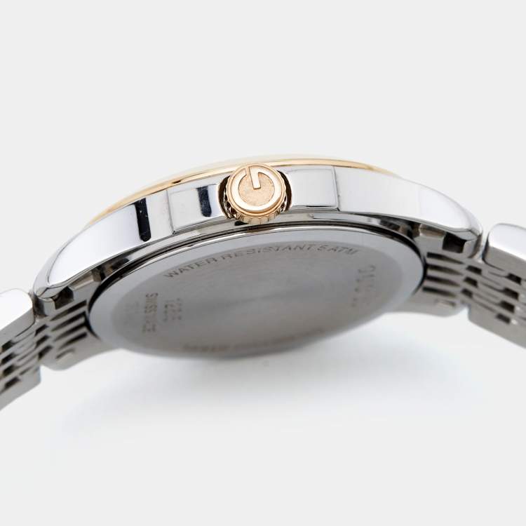 Pre Owned Gucci Black Two-Tone Stainless Steel G-Timeless YA126512 Women's Wristwatch 27 mm