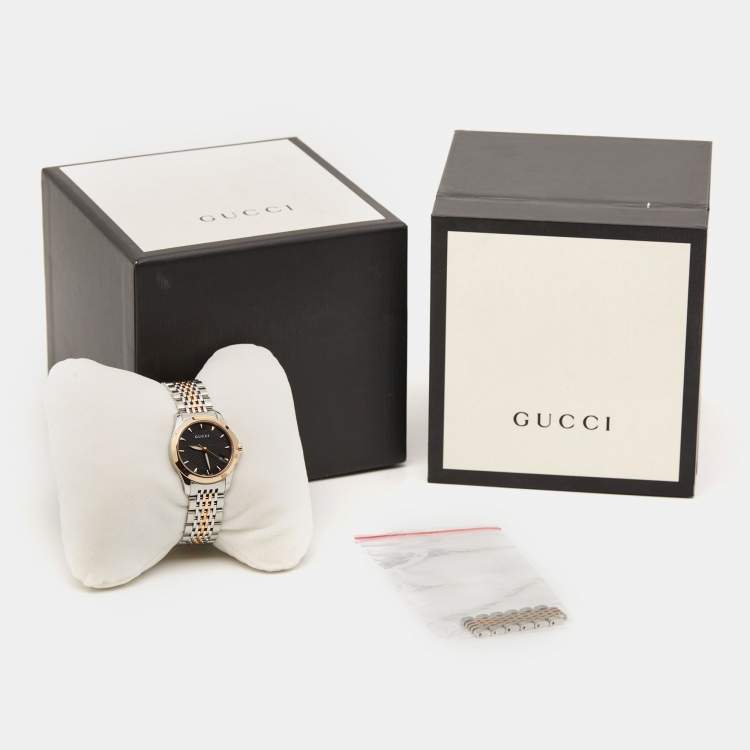 Pre Owned Gucci Black Two-Tone Stainless Steel G-Timeless YA126512 Women's Wristwatch 27 mm