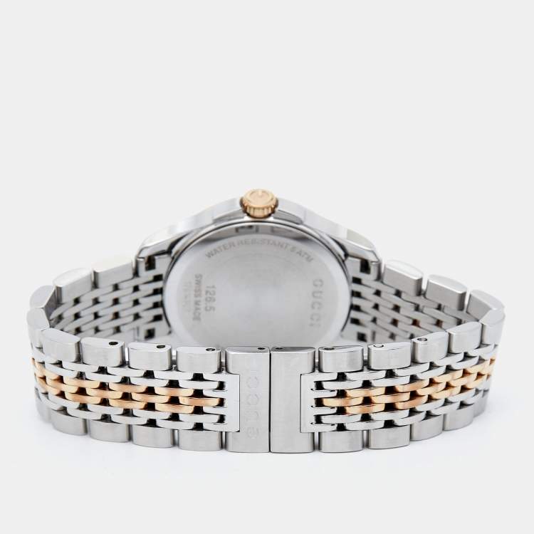 Pre Owned Gucci Black Two-Tone Stainless Steel G-Timeless YA126512 Women's Wristwatch 27 mm