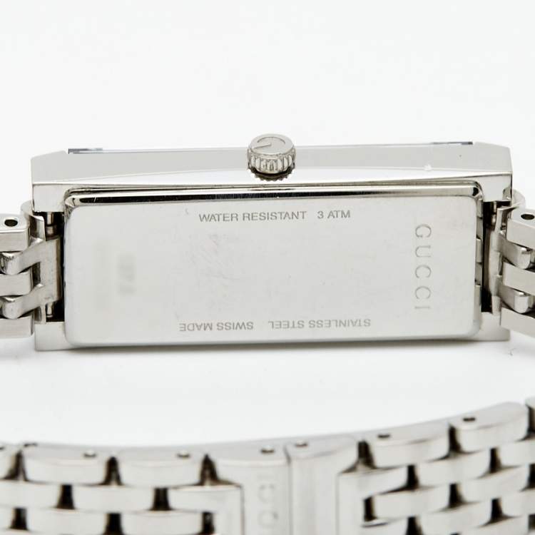 Pre Owned Gucci Mirror Brown Stainless Steel G-Frame YA127501 Women's Wristwatch 14 mm