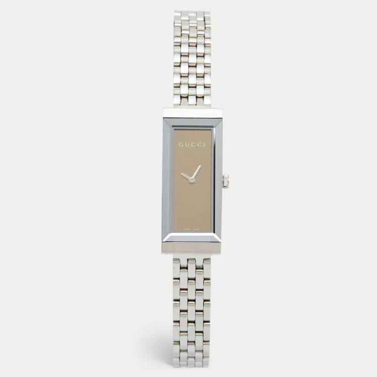 Pre Owned Gucci Mirror Brown Stainless Steel G-Frame YA127501 Women's Wristwatch 14 mm