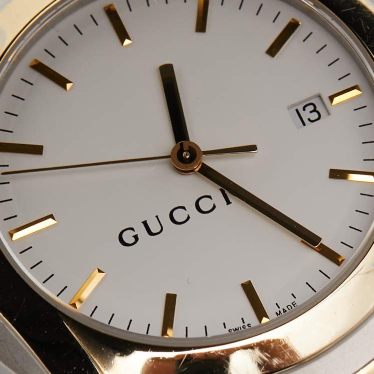Pre Owned Gucci White Two Tone Stainless Steel 5500XL YA055216 Unisex Wristwatch 38 mm 
