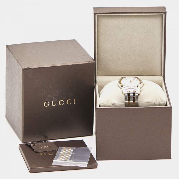 Pre Owned Gucci White Two Tone Stainless Steel 5500XL YA055216 Unisex Wristwatch 38 mm 