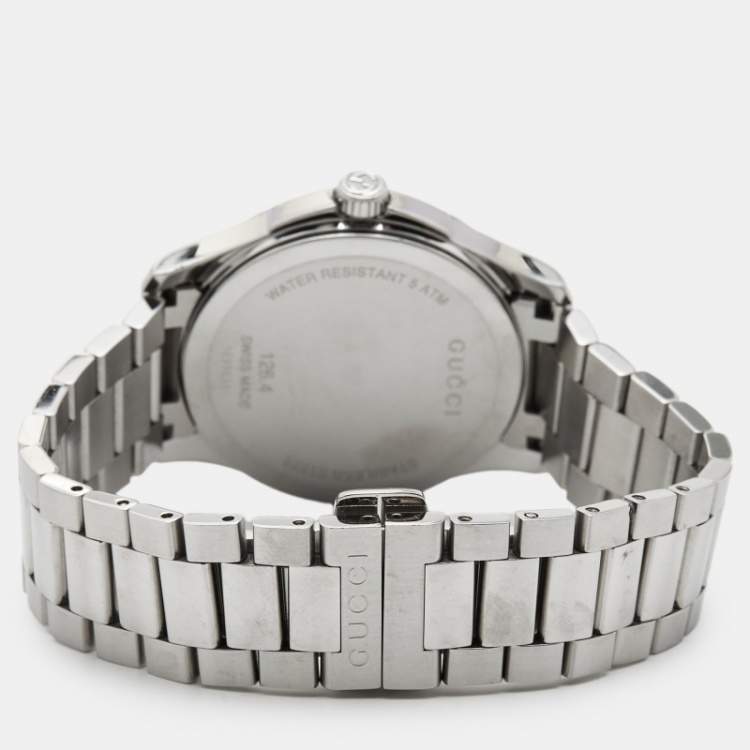 Pre Owned Gucci Silver Stainless Steel G-Timeless Diamante YA1264024 Women's Wristwatch 38 mm